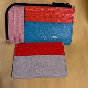 MINI MON 2 piece Colorblock Leather Card Wallets - Pink, Red, Teal, Gray